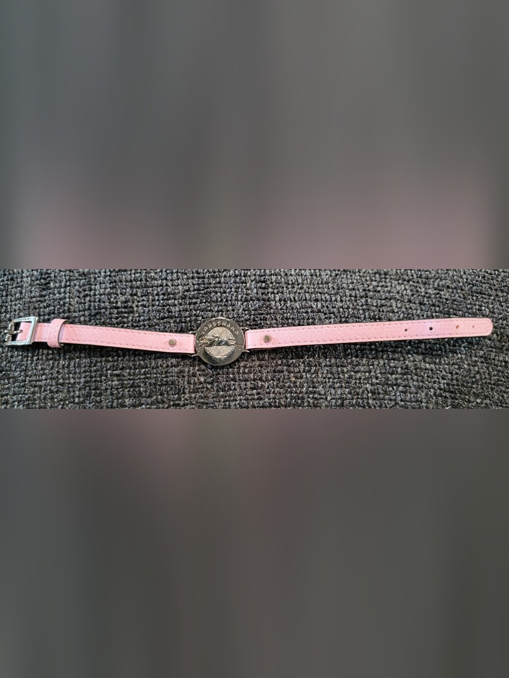 Longchamp Pink Leather Bracelet Strap with Branded Medallion